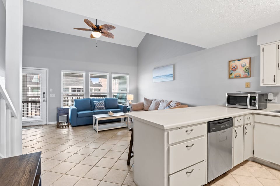 A large TV provides entertainment for movie nights or catching up on your favorite shows.