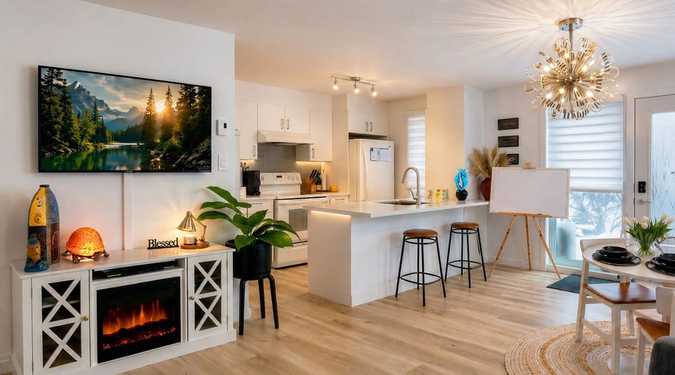 Relax on the sofa and enjoy the bright, open-concept living space.