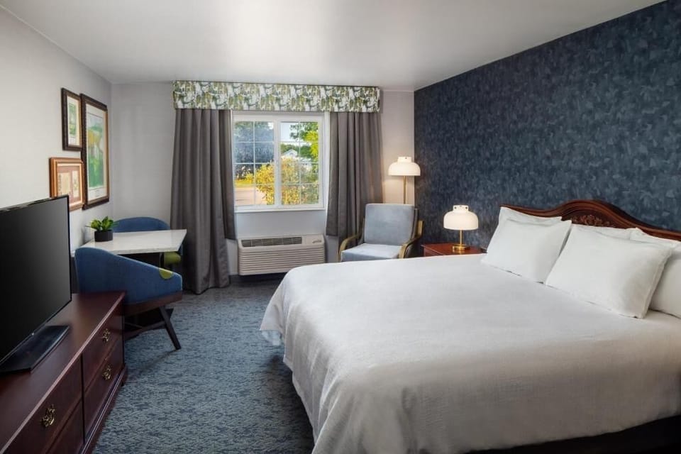 Unwind in a bright, comfortable room with cozy seating.