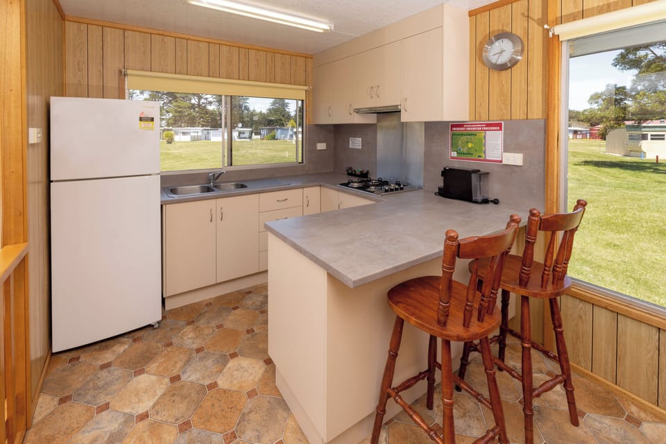 Classic Cabin, River View | Private kitchen | Full-size fridge, microwave, stovetop, electric kettle