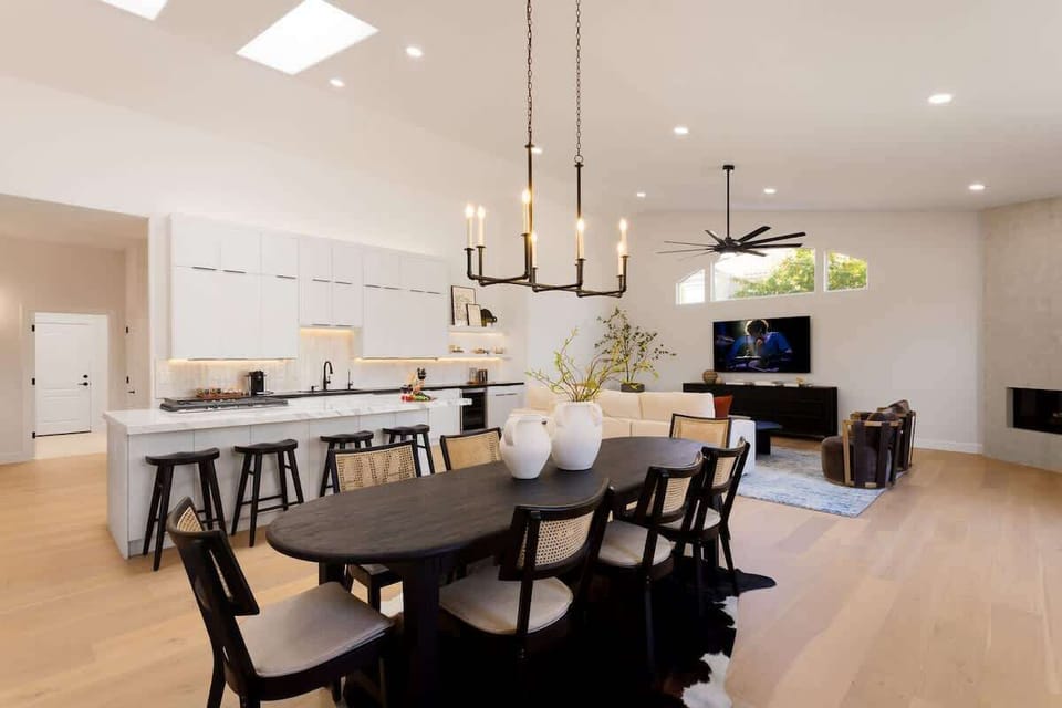 1st dining area with seating for 8 guests.