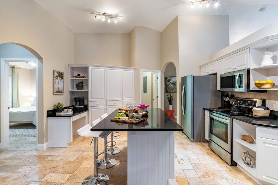 Sleek, chef's kitchen.