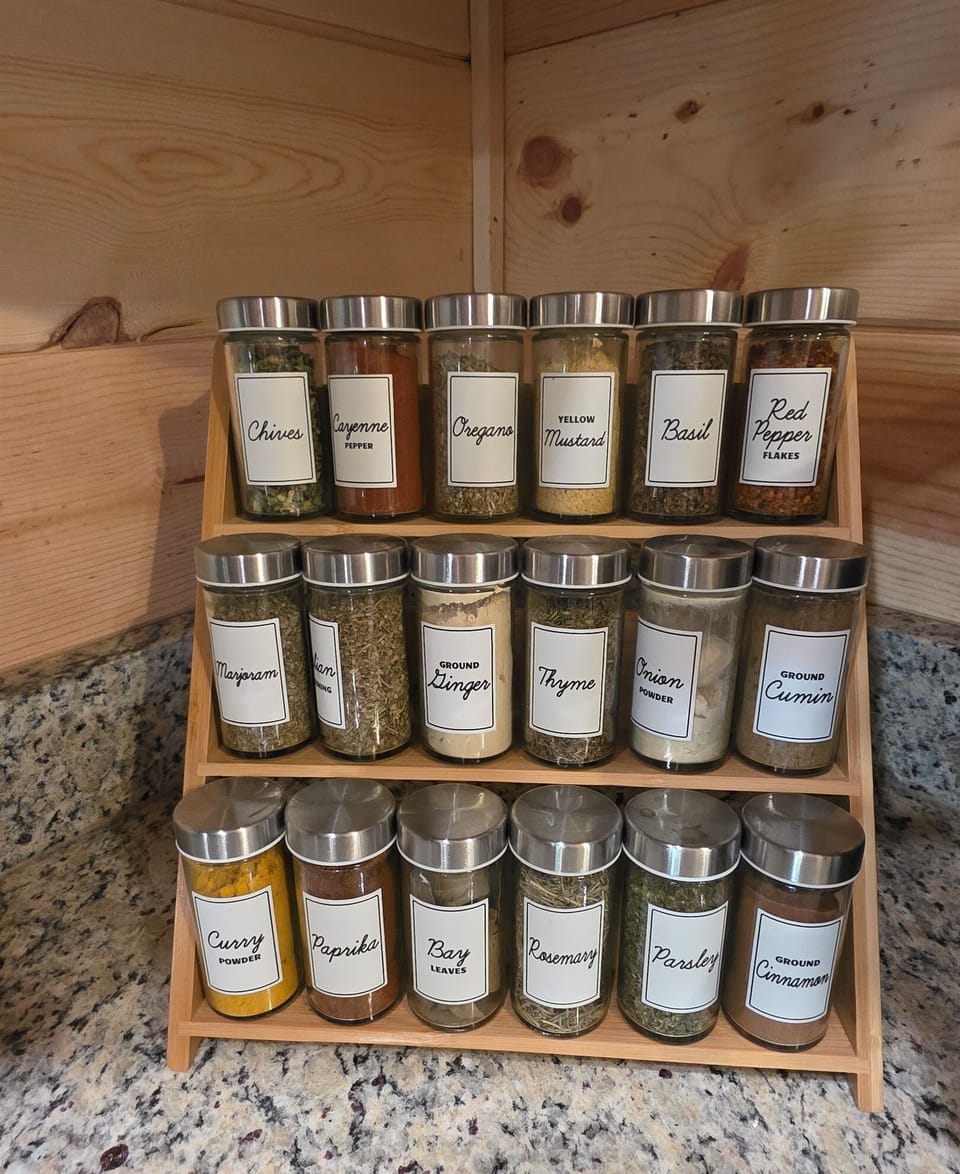 We have it all folks, spice rack for cooking up those yummy meals.