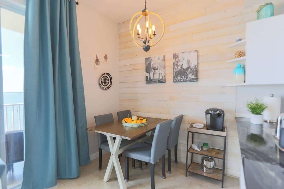 Dining table with seating for four—perfect for meals or board games.