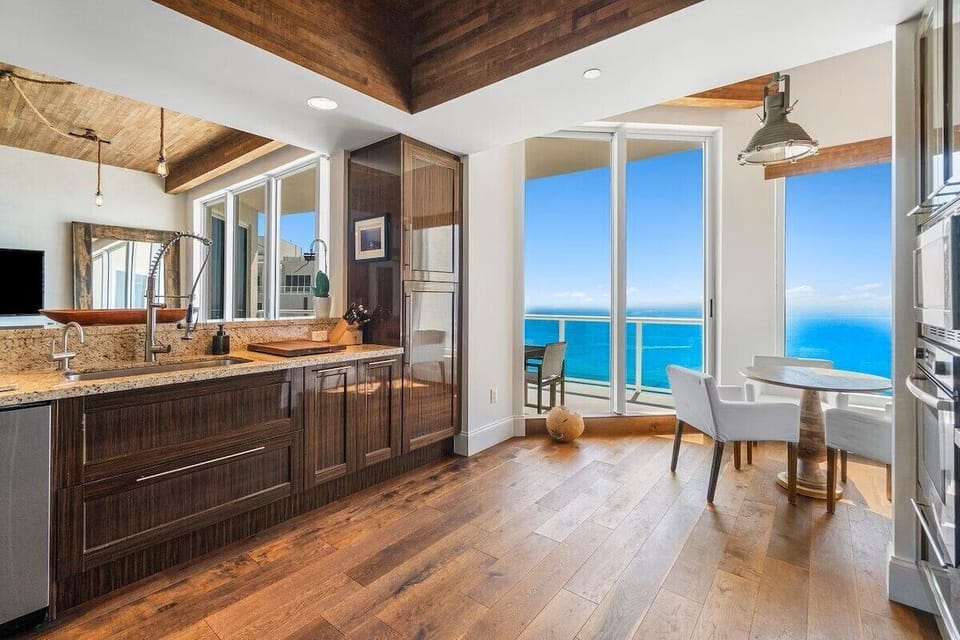 Kitchen with 12 ft. ceiling and endless ocean views from the Penthouse