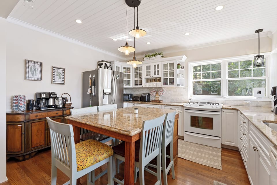 Beautiful and fully stocked kitchen with large island
