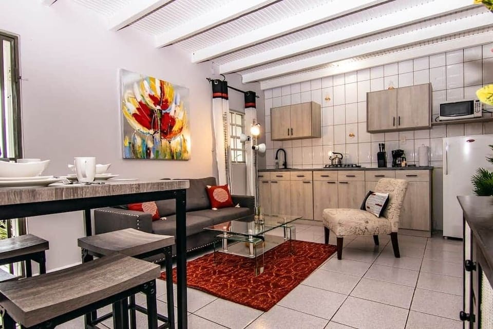Modern living room with new kitchen