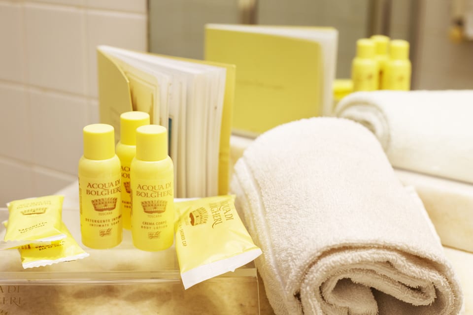 Free toiletries, hair dryer, bidet, towels