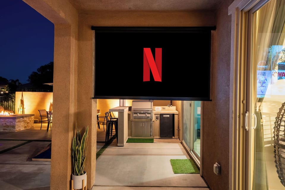 outdoor movie screen with projector