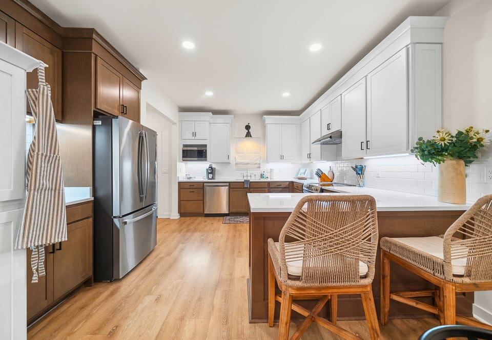 Fully equipped kitchen with stainless steel appliances and modern finishes for effortless meal prep.