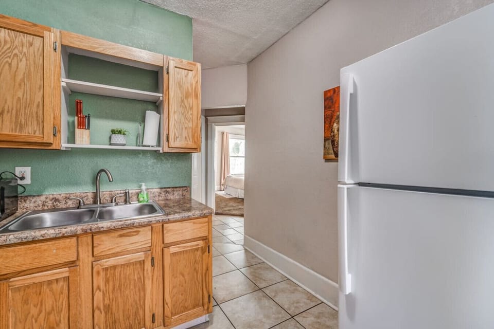 Keep your groceries fresh with the full-sized refrigerator, perfect for longer stays.