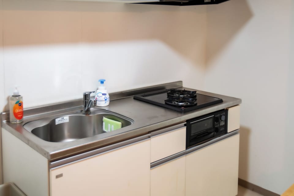 Apartment | Private kitchen | Full-size fridge, microwave, stovetop, cookware/dishes/utensils
