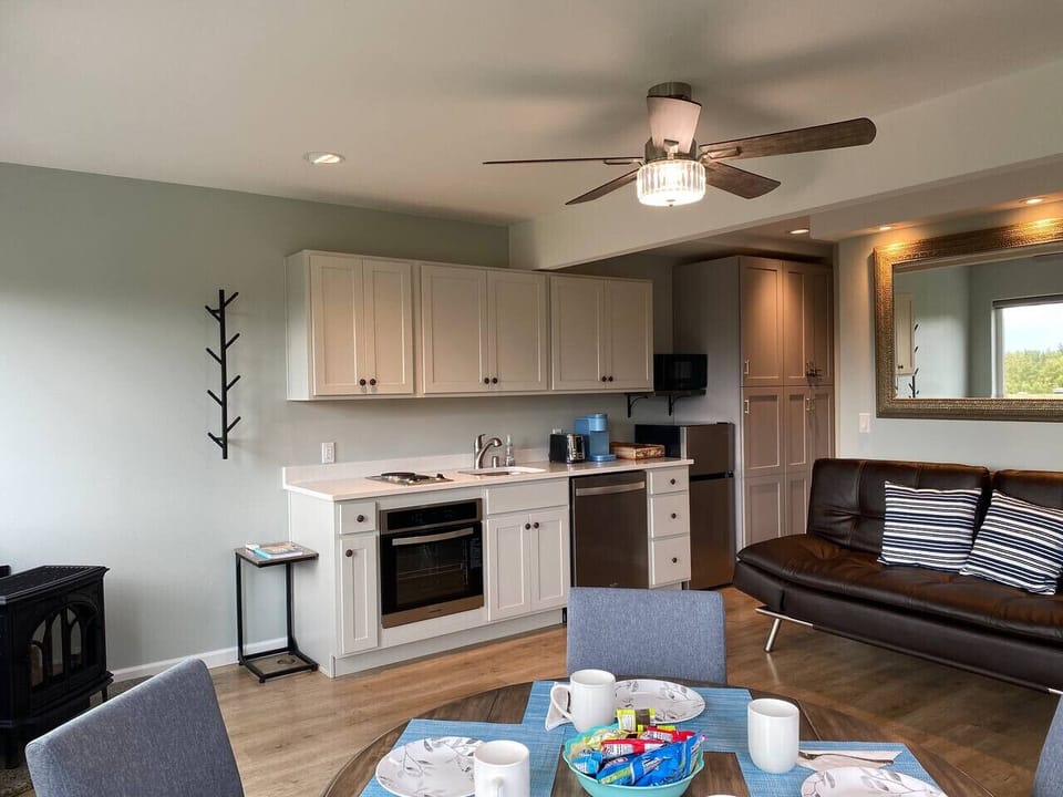 Kitchen, Living, and Dining areas