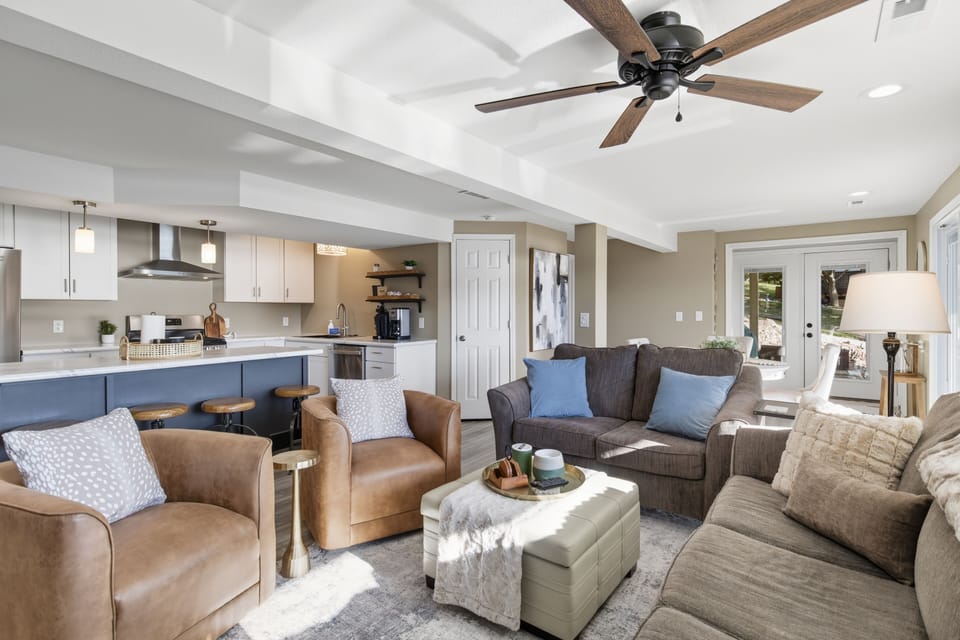 living area and kitchen