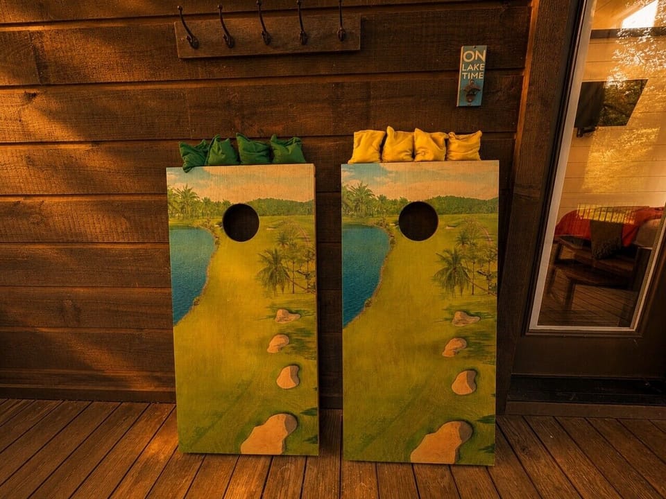 Outdoor cornhole games add fun to your cabin getaway