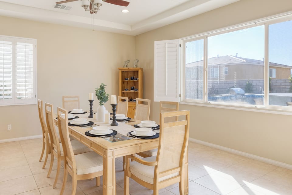 Dining table with seating for 8.