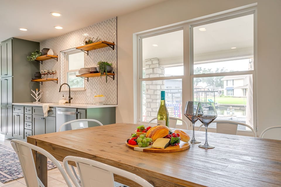 Gather around the dining table to share meals and conversation. 