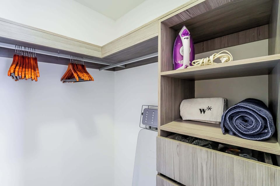 Spacious closet with hangers
