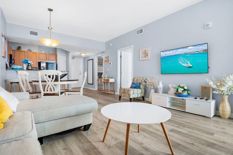 Living room with large flat-screen TV