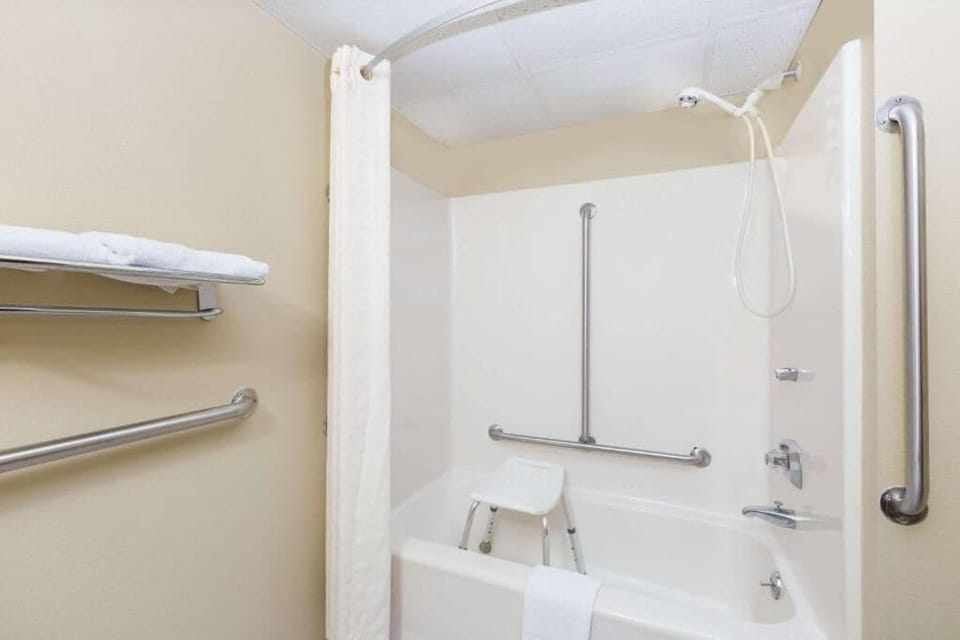 Bathtub, hair dryer, soap, shampoo