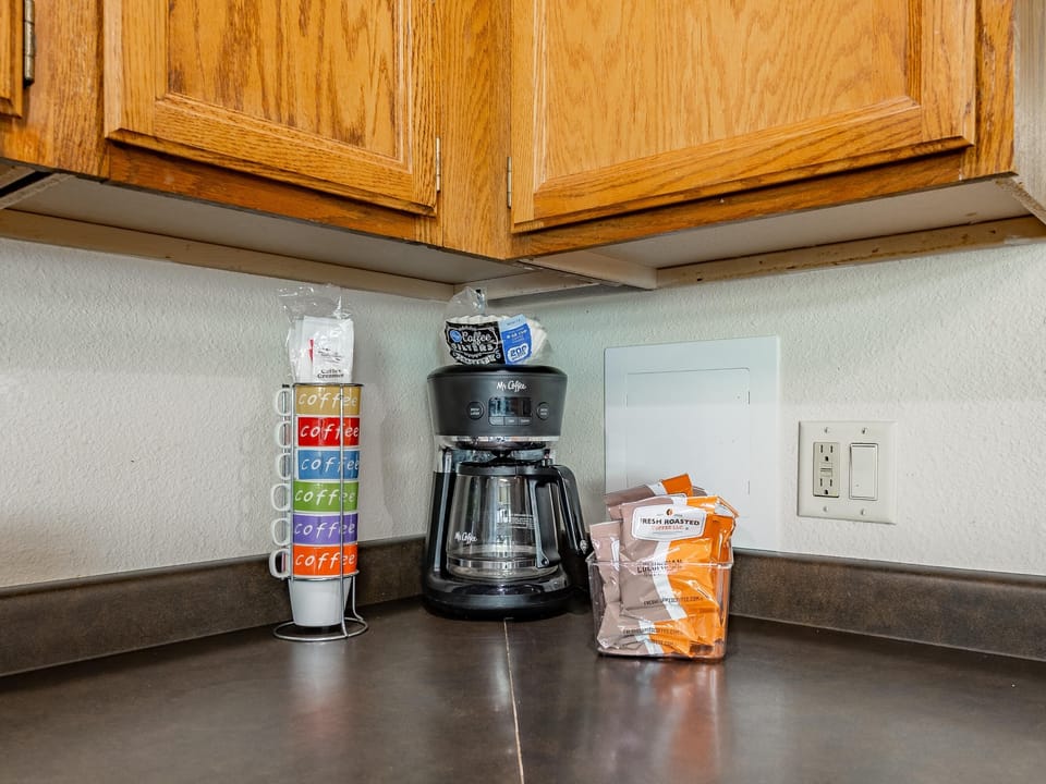 Cozy kitchen corner with coffee maker and essentials ready