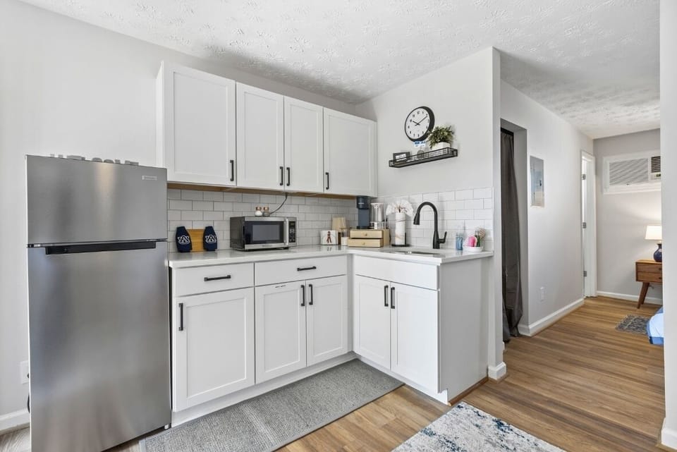 Fully equipped kitchenette for meals and morning coffee.