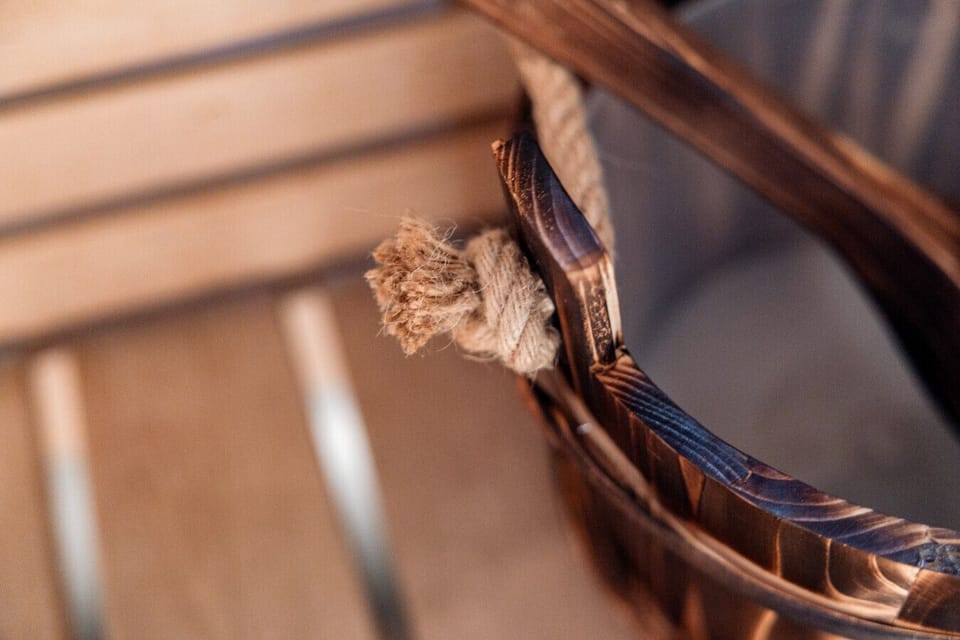 Traditional details for an authentic Finnish sauna experience.