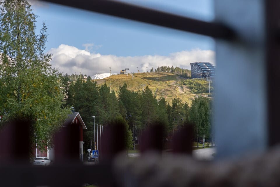 Incredible aerial view showcasing the proximity to the Levi ski slopes and the stunning fell scenery.