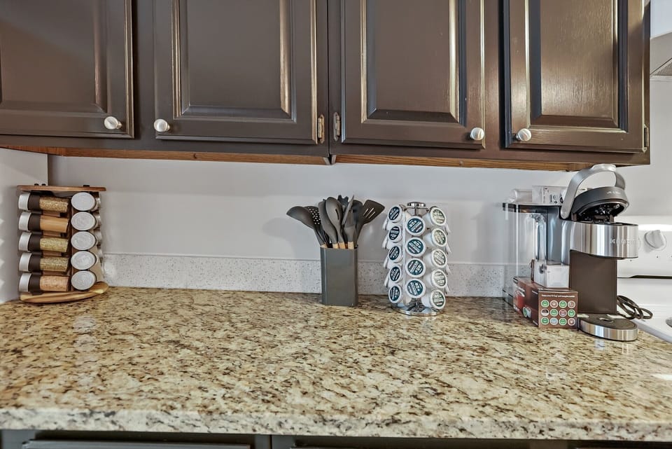 Coffee station and stocked kitchen counter