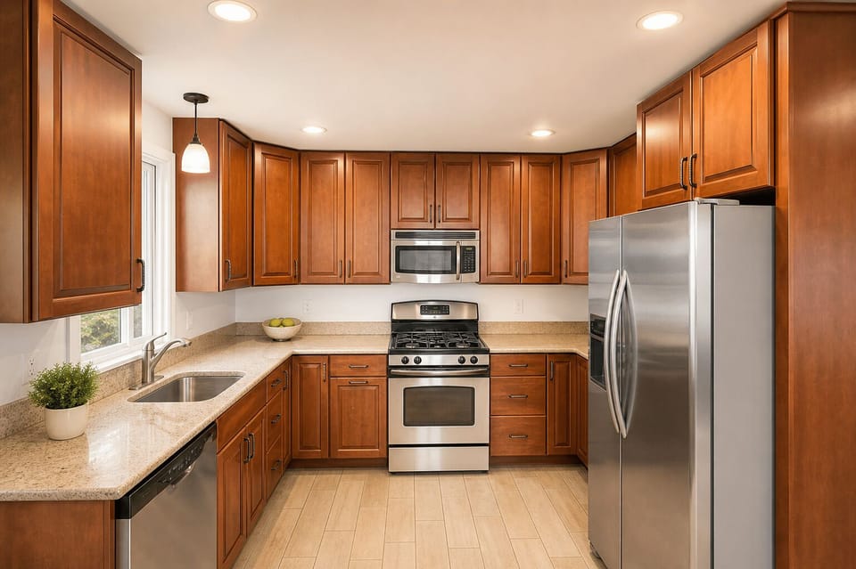 Fully equipped kitchen with stainless appliances
