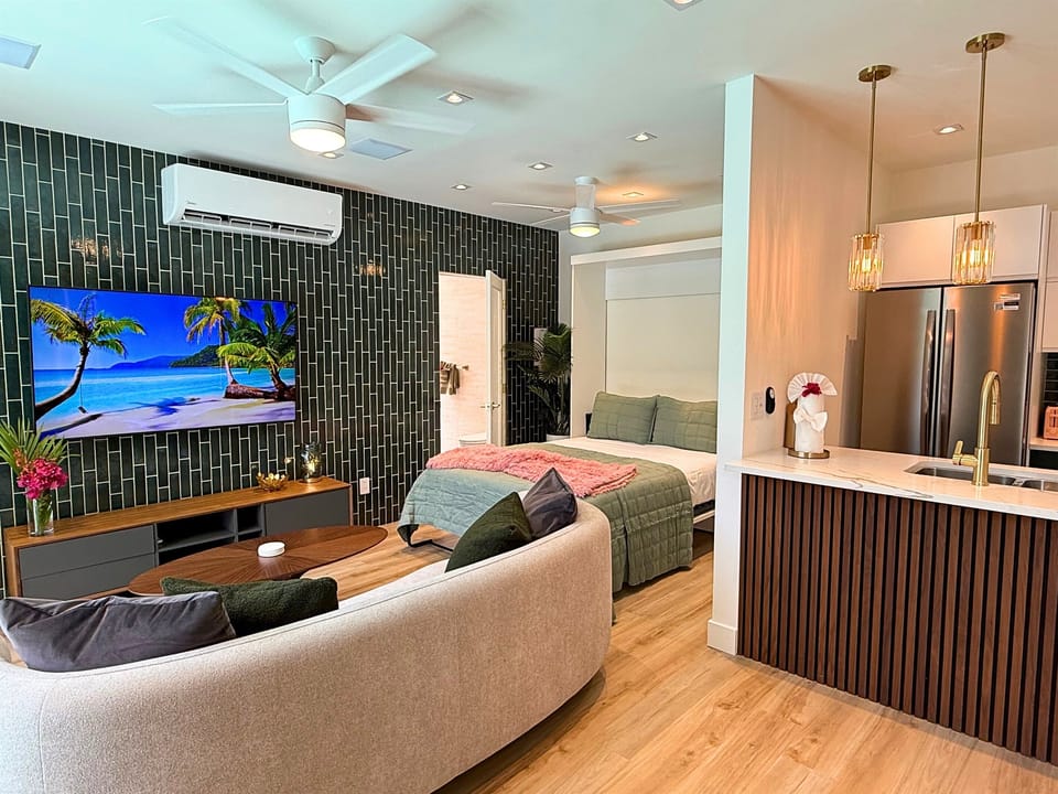 Living room with smart TV and super comfy couch