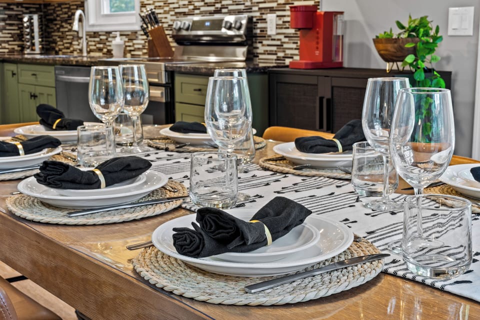Elegant dining setup with seating for eight