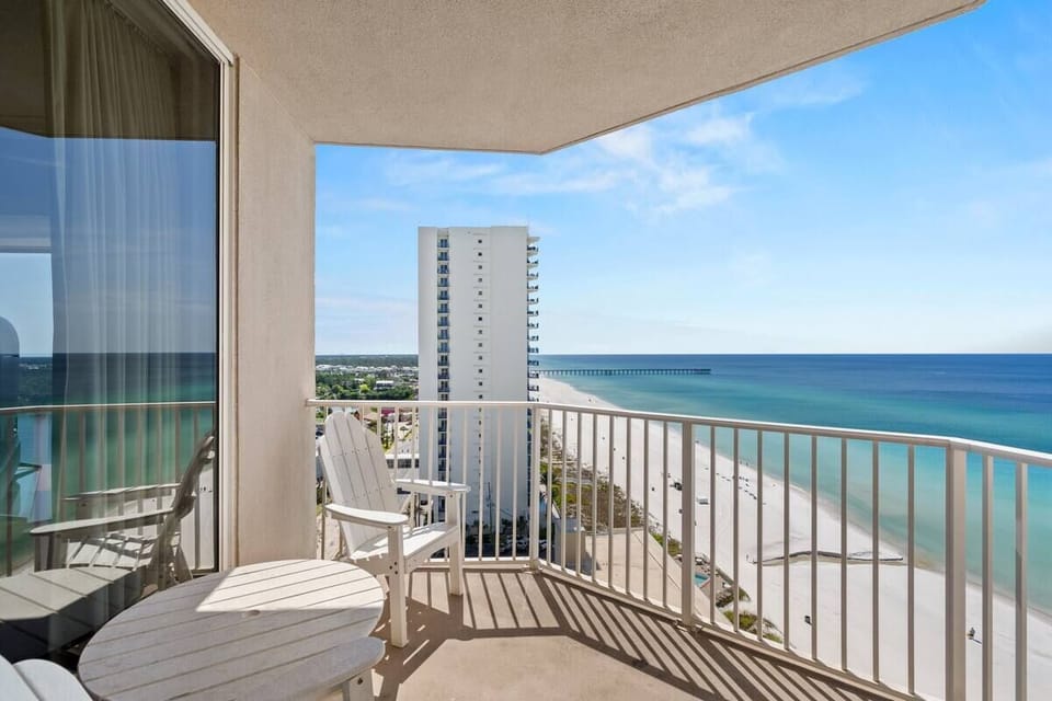 Balcony with stunning Gulf views overlooking the iconic Pier Park pier