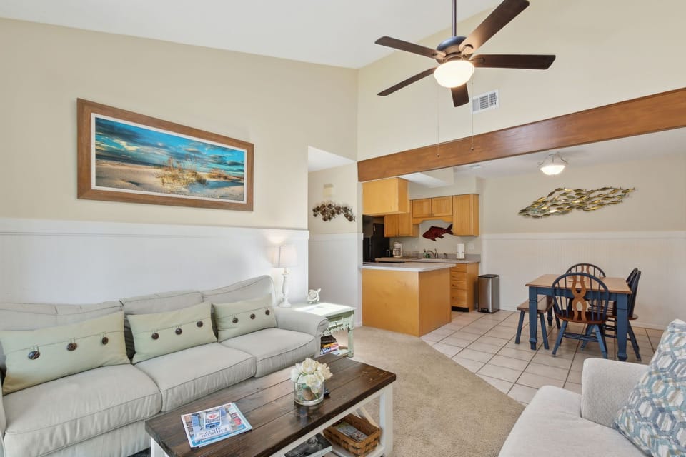 Spacious living room and dining room to seat all six guests