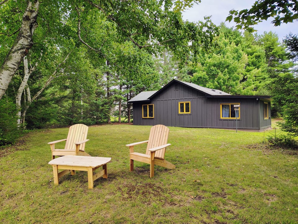 Riverside view of cabin.