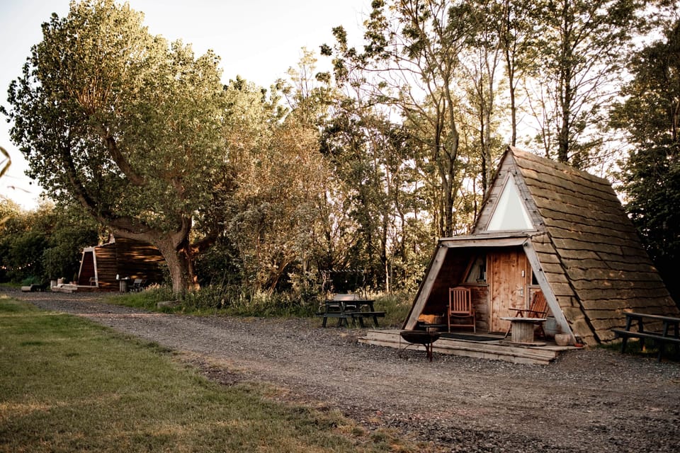 Mushroom Hut on the left and Ginger Hut on Right