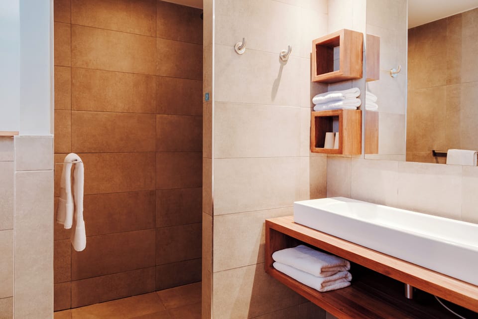 Shower, free toiletries, towels