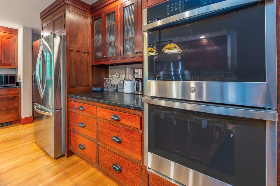 Refrigerator, Full size double wall ovens, dishwasher, blender, Keurig, and more