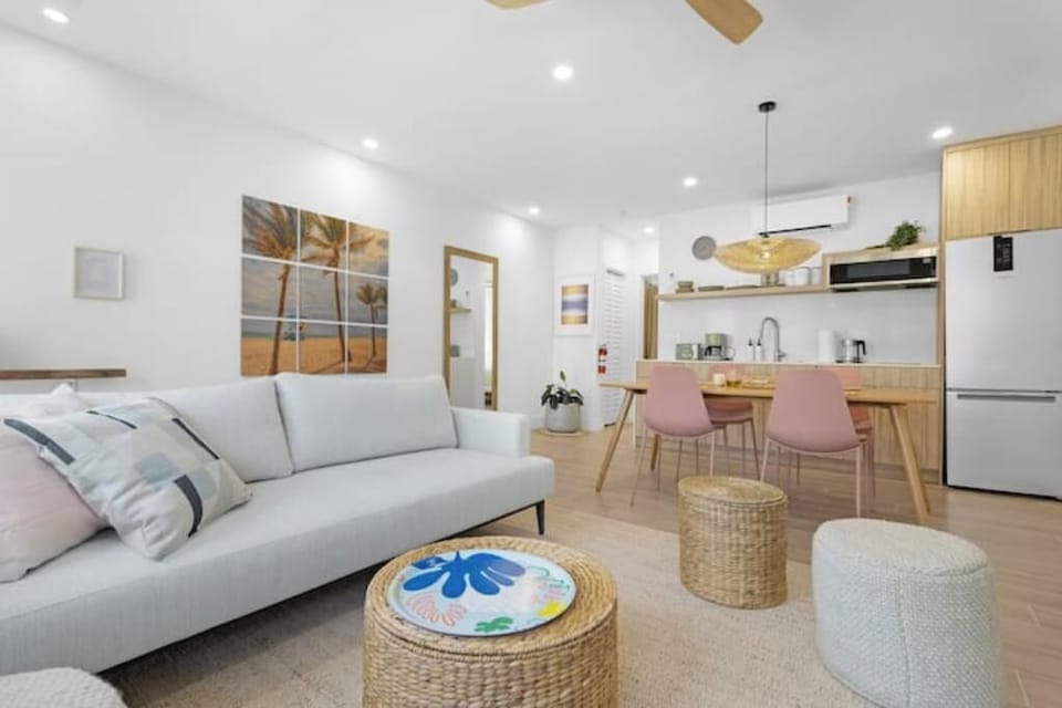 Living room and dining room/ kitchen area
