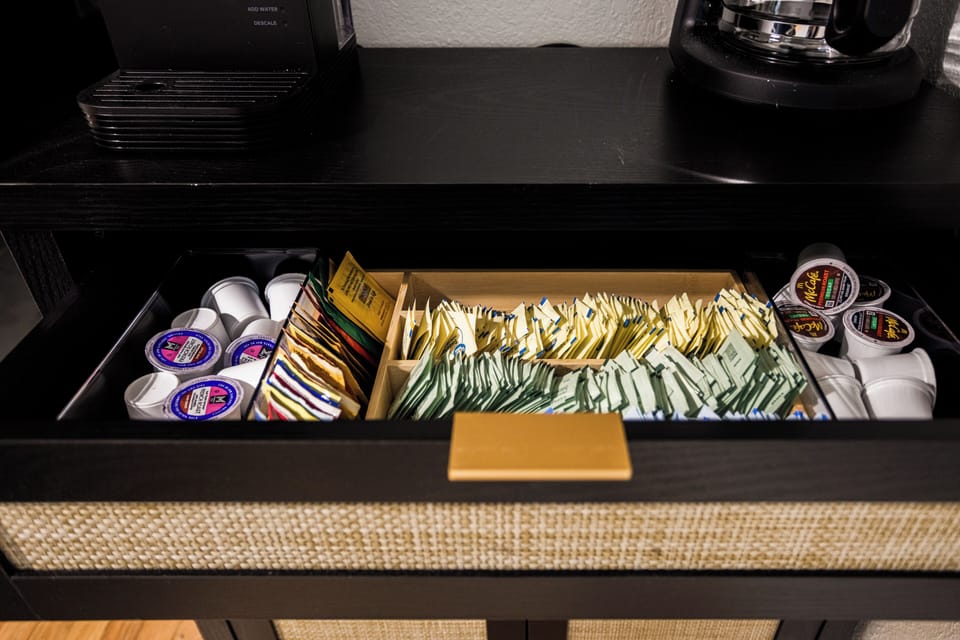 Fully stocked coffee and tea bar