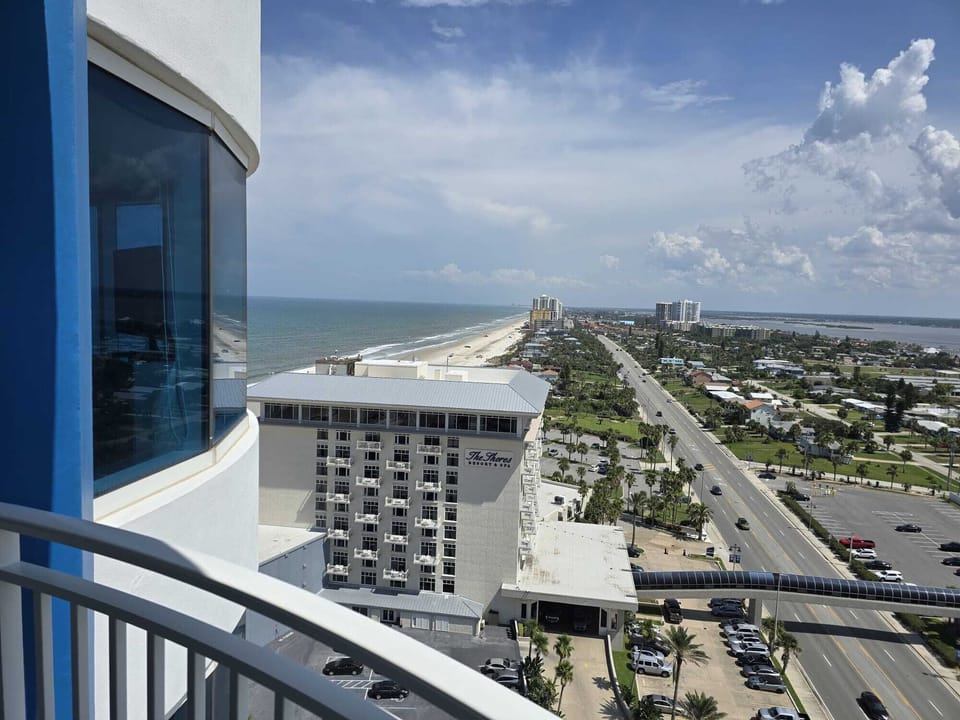 Private balcony with SW oceanfront and intercoastal views.