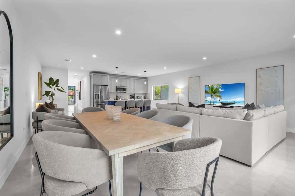 Spacious dining table with room for 8, perfect for shared meals and quality time together.