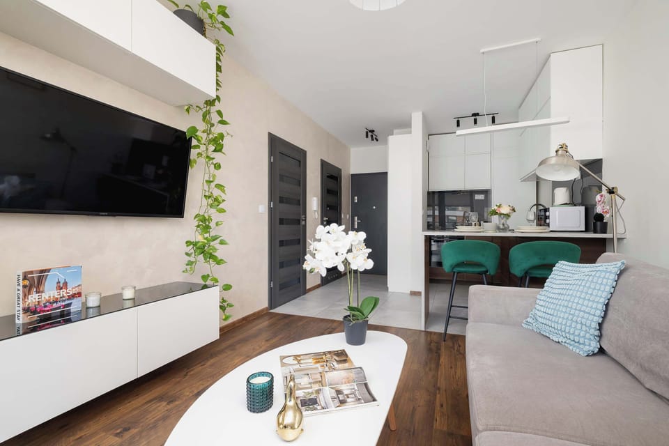 Flat-screen television in the stylish living room, where the guests can enjoy their favorite shows.