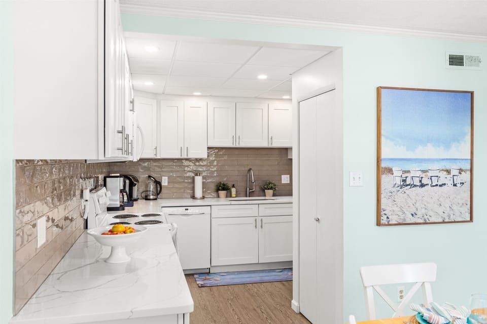 Fully equipped kitchen w/everything you need for easy meals and morning coffee