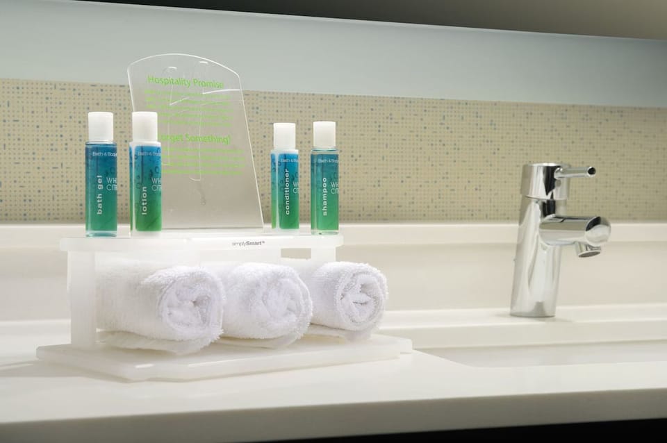Enjoy thoughtful toiletries and soft towels for a pampered feel.