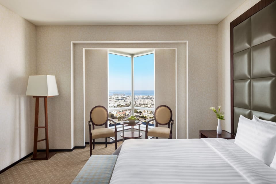 Free minibar items, in-room safe, desk, blackout drapes