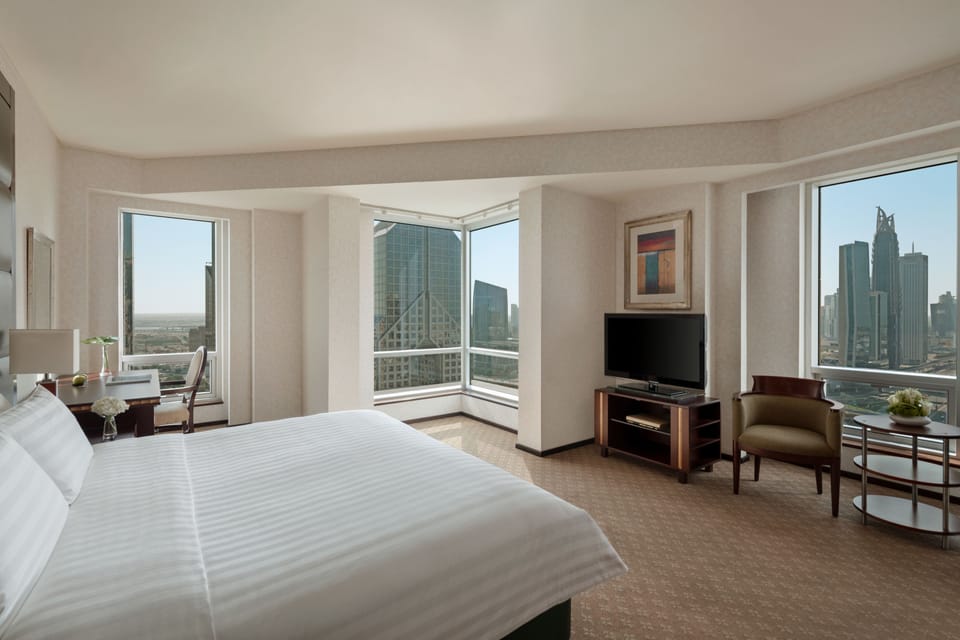 Free minibar items, in-room safe, desk, blackout drapes