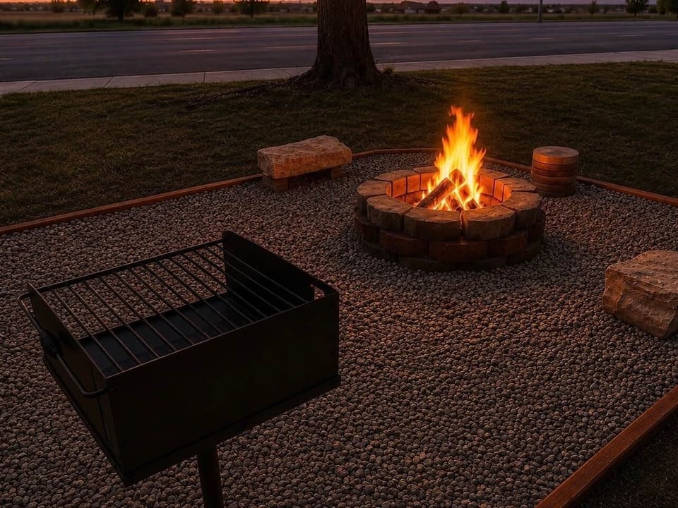 Outdoor firepit and BBQ area
