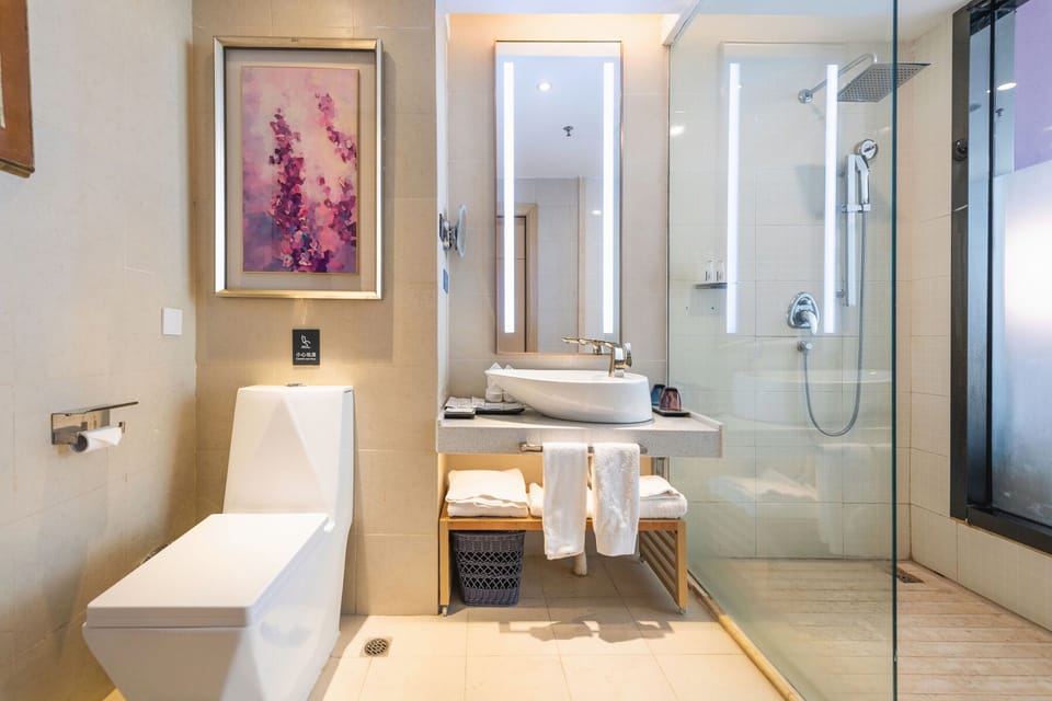 Luxury Twin Room, City View | Bathroom | Shower, free toiletries, hair dryer, slippers