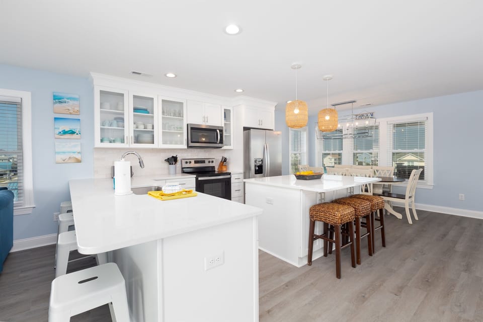 Fully equipped kitchen with new stainless appliances and everything you need to prep & cook meals for your whole group